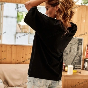 kumaşçılık Kadın Beyaz Aygüneş Baskılı Oversize Penye T-shirt