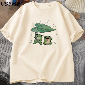 Kurbağa Sevimli TKomik Kurbağalar Yağmur Aşk Tshirt Erkek Kadın Romence T-shirt Rahat 2950