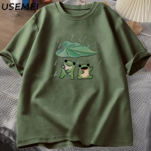 Kurbağa Sevimli TKomik Kurbağalar Yağmur Aşk Tshirt Erkek Kadın Romence T-shirt Rahat 2950