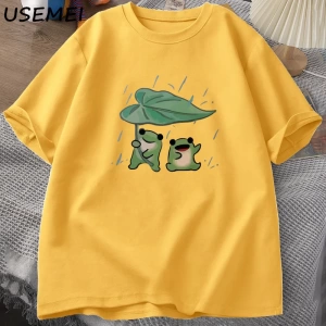 Kurbağa Sevimli TKomik Kurbağalar Yağmur Aşk Tshirt Erkek Kadın Romence T-shirt Rahat 2950
