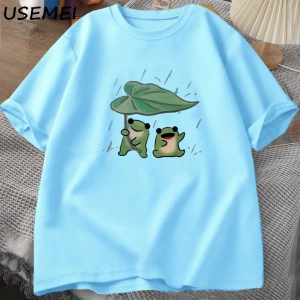 Kurbağa Sevimli TKomik Kurbağalar Yağmur Aşk Tshirt Erkek Kadın Romence T-shirt Rahat 2950