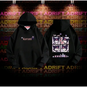 KUROMİ Tasarım Baskılı Kapüşonlu Sweatshirt Hoodie Siyah