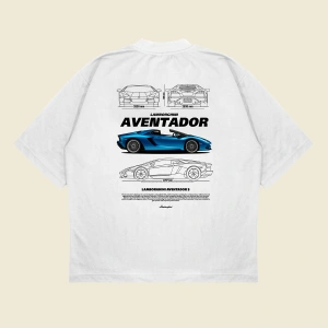 Lamborghini Aventador Baskılı Oversize Unisex Pamuklu Nefes Alan Kalın Kumaşlı