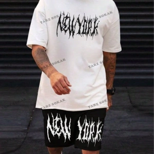 LEGND Erkek Mektup Baskılı Bisiklet Yaka Kısa Kollu Rahat 2 adet/takım Kıyafetler