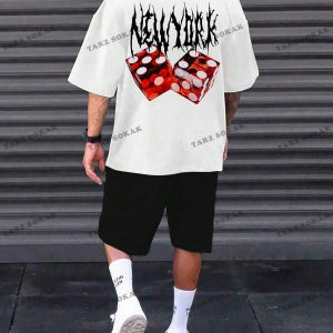 LEGND Erkek Mektup Baskılı Bisiklet Yaka Kısa Kollu Rahat 2 adet/takım Kıyafetler