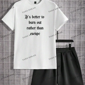 LEGND Erkek Örme Yuvarlak Yaka Kısa Kollu Sloganlı T-Shirt ve Şort Takım