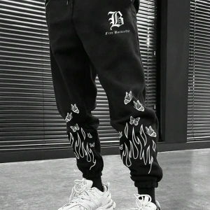 LEGND Fire & Letter Graphic Drawstring Waist Eşofman Altı