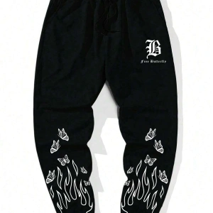 LEGND Fire & Letter Graphic Drawstring Waist Eşofman Altı