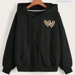 Leopar Desen Kalpler Sweatshirt Fermuarlı Hırka