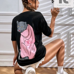 Leopar Desenli Düşük Omuz Tişört