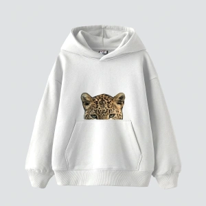 Leopar Eyes Baskılı Oversize Unisex Premium Beyaz