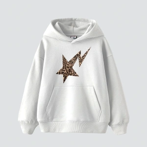 Leopar Falling Star Baskılı Oversize Unisex Premium Beyaz