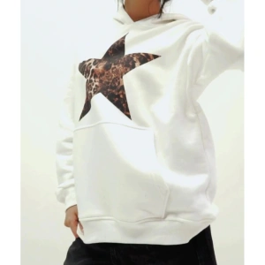 Leopar Falling Star Baskılı Oversize Unisex Premium Beyaz