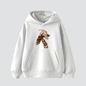 Leopar Hand Baskılı Oversize Unisex Premium Beyaz