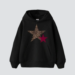 Leopar Starz Baskılı Oversize Unisex Beyaz