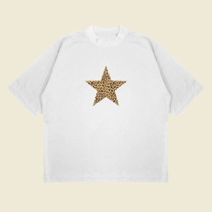 Leopar Starz Baskılı Oversize Unisex Pamuklu Nefes Alan Kalın Kumaşlı
