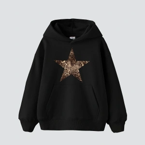 Leopar Starz Baskılı Oversize Unisex Premium Siyah