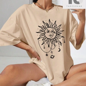 Leopar ve Harf Grafikli Düşük Omuzlu Tişört