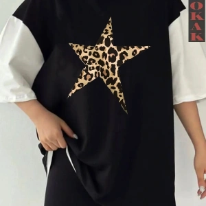 LEOPAR YILDIZ Siyah Oversize Çift Renk