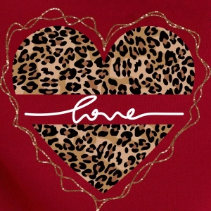 Leopard & Heart Print Kangaroo Pocket Drawstring Hoodie Kırmızı