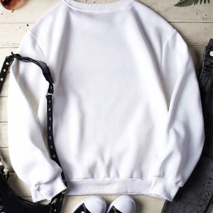 Leopard & Letter Graphic Lined Sweatshirt Beyaz