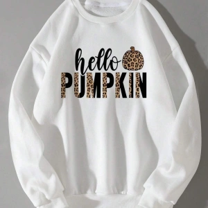 Leopard & Letter Graphic Pullover Sweatshirt Gri