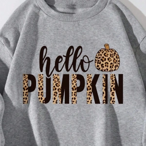 Leopard & Letter Graphic Pullover Sweatshirt Gri