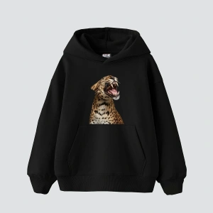 Leopard Siluet Baskılı Oversize Unisex Premium Beyaz