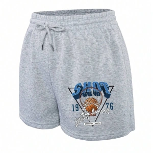 Letter & Basketball Print Drawstring Waist Şort