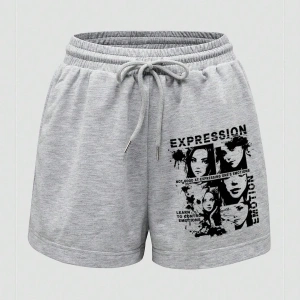 Letter Cartoon Graphic Drawstring Waist Track Şort