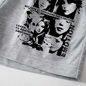 Letter Cartoon Graphic Drawstring Waist Track Şort