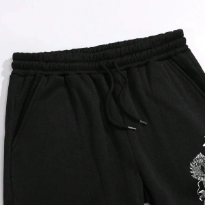 Letter & Fire Print Drawstring Waist Eşofman Altı