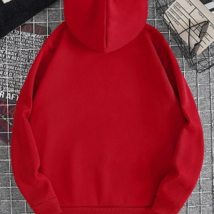 Letter Graphic Drawstring Kangaroo Pocket Hoodie Kırmızı