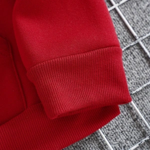 Letter Graphic Drawstring Kangaroo Pocket Hoodie Kırmızı