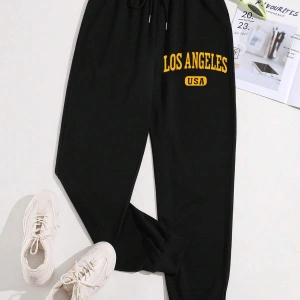 Letter Graphic Drawstring Waist 4 Mevsim Eşofman