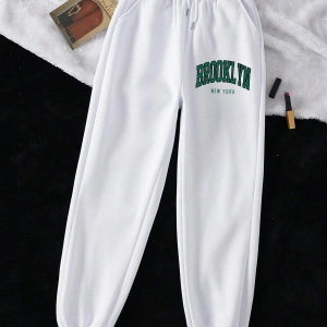 Letter Graphic Drawstring Waist 4 Mevsim Eşofman