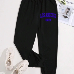 Letter Graphic Drawstring Waist 4 Mevsim Eşofman