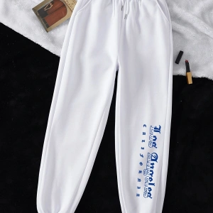 Letter Graphic Drawstring Waist 4 Mevsim Eşofman