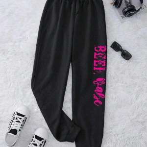 Letter Graphic Drawstring Waist 4 Mevsim Eşofman