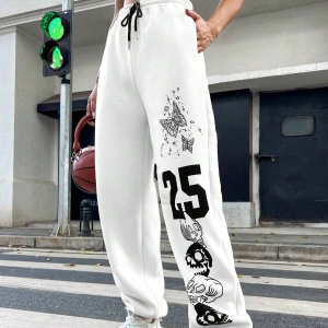 Letter Graphic Drawstring Waist 4 Mevsim Eşofman