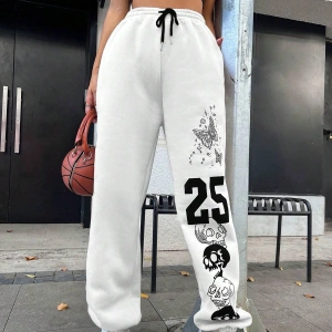 Letter Graphic Drawstring Waist 4 Mevsim Eşofman