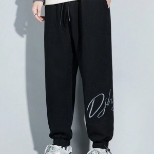 Letter Graphic Drawstring Waist Pants