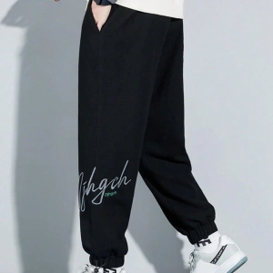 Letter Graphic Drawstring Waist Pants
