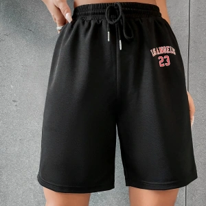 Letter Graphic Drawstring Waist Şort