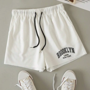 Letter Graphic Drawstring Waist Şort