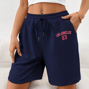 Letter Graphic Drawstring Waist Şort