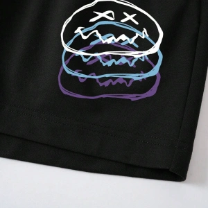 Letter Graphic Drawstring Waist Şort