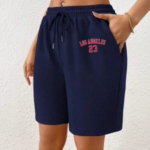 Letter Graphic Drawstring Waist Şort