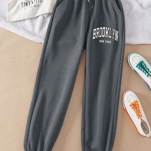 Letter Graphic Drawstring Waist Thermal Lined 4 Mevsim Eşofman