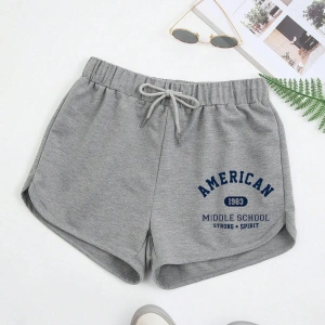 Letter Graphic Drawstring Waist Track Şort